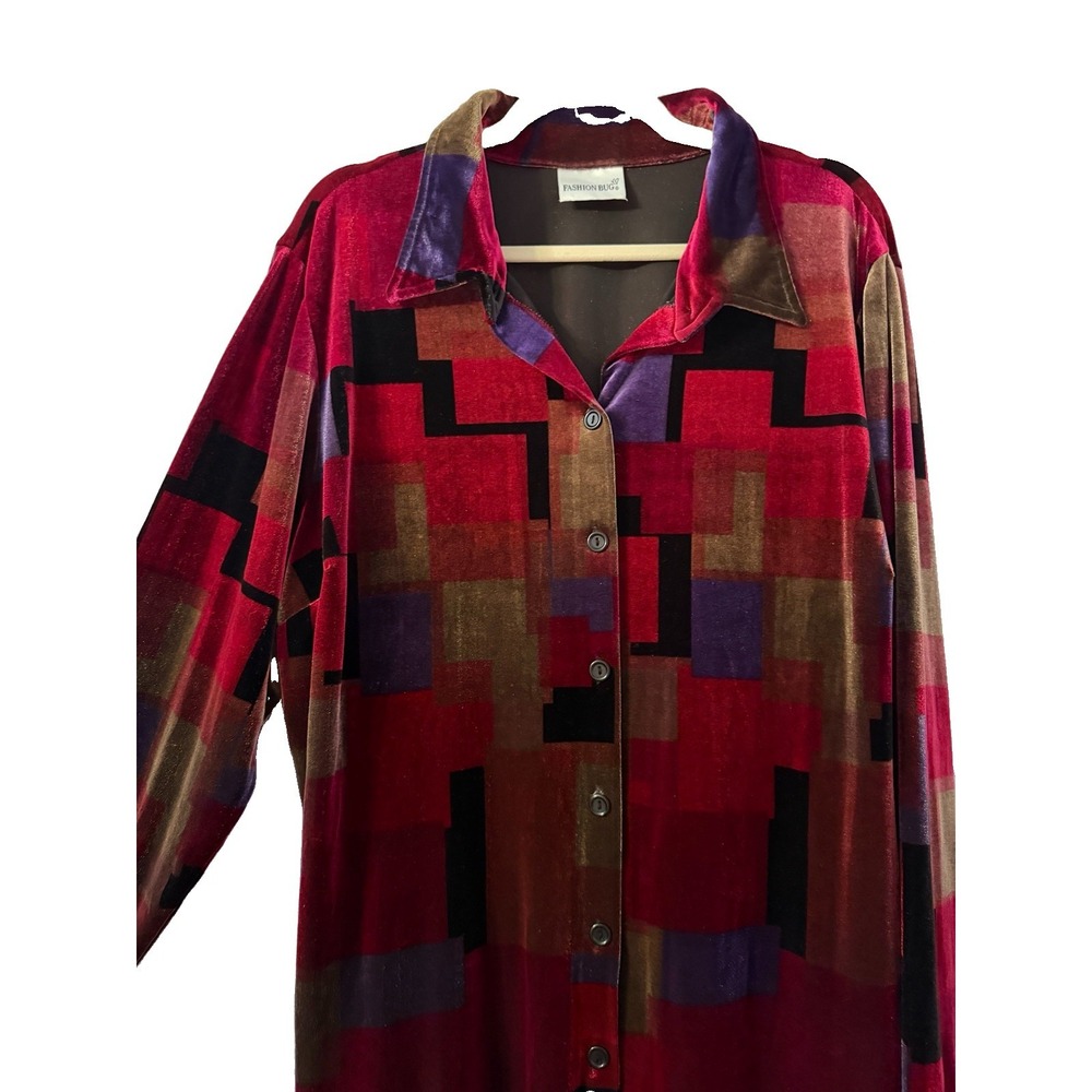 Vtg 80s Velvet Button Up Top Size 2X Patchwork Dark Fairy Grunge Whimsigoth 90s